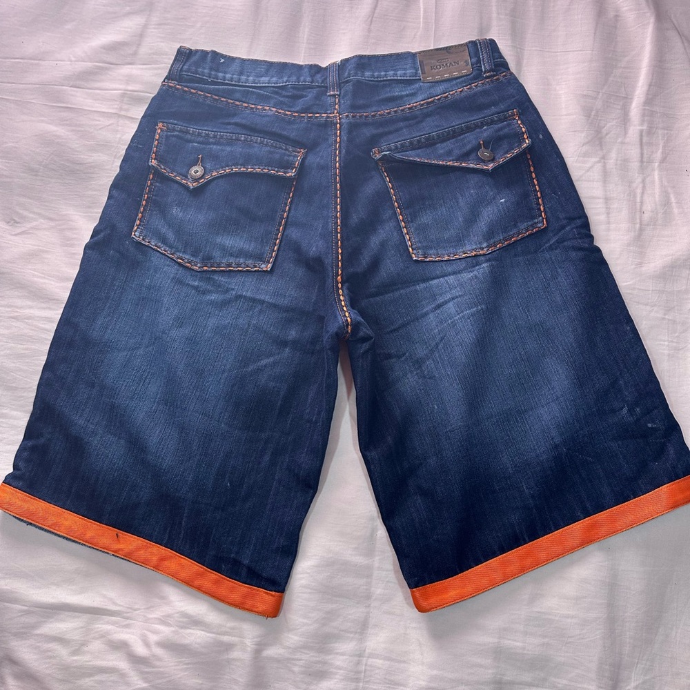 Men's Denim Shorts with Orange Accents